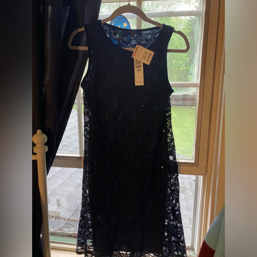 Navy Blue Sequins Lace Dress